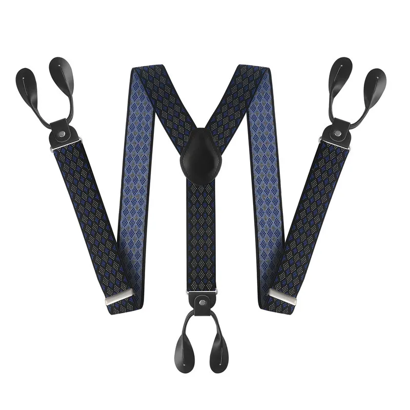 3.5cm Width Vintage Suspenders For Men  Button End Black PU Leather Trimmed Y Back Adjustable Elastic Trouser Braces Strap Belt