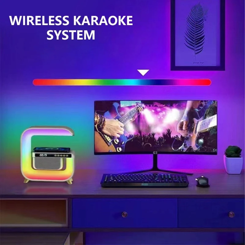 LED Nightstand Light Charging Pad BLE5.3 Alto-falante sem fio despertador