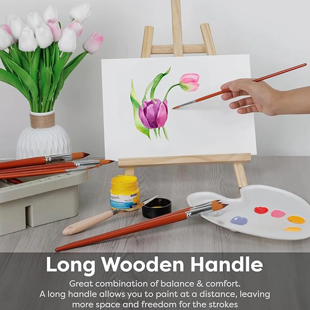 Long Handle Artist Watercolor Paint Brushes Set 13pcs - Round Pointed Tip Soft Anti-Shedding Detail Paint Brush for Watercolor