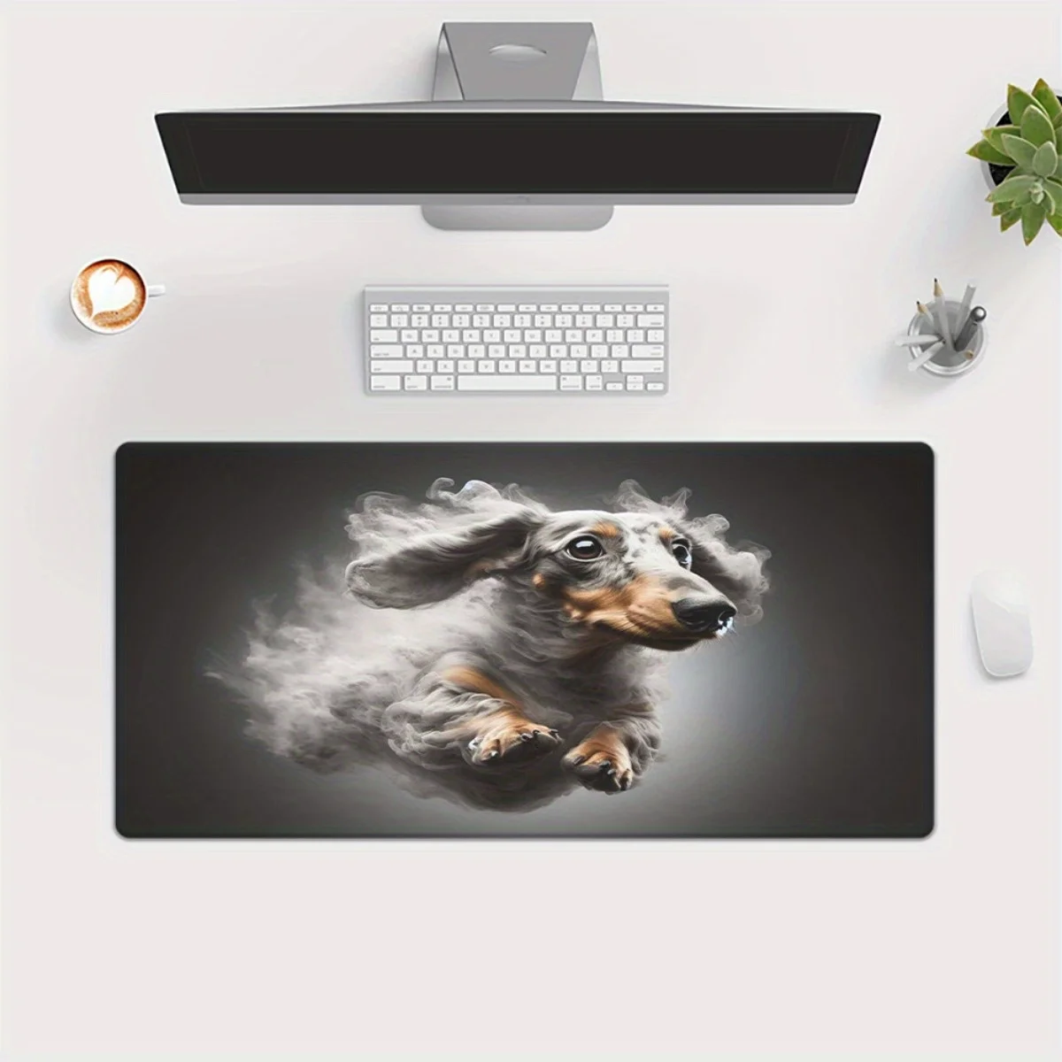 Dachshund Dog Smoke Effect Large Gaming Mouse Pad Non-Slip Rubber Base Desk Mat for PC Office