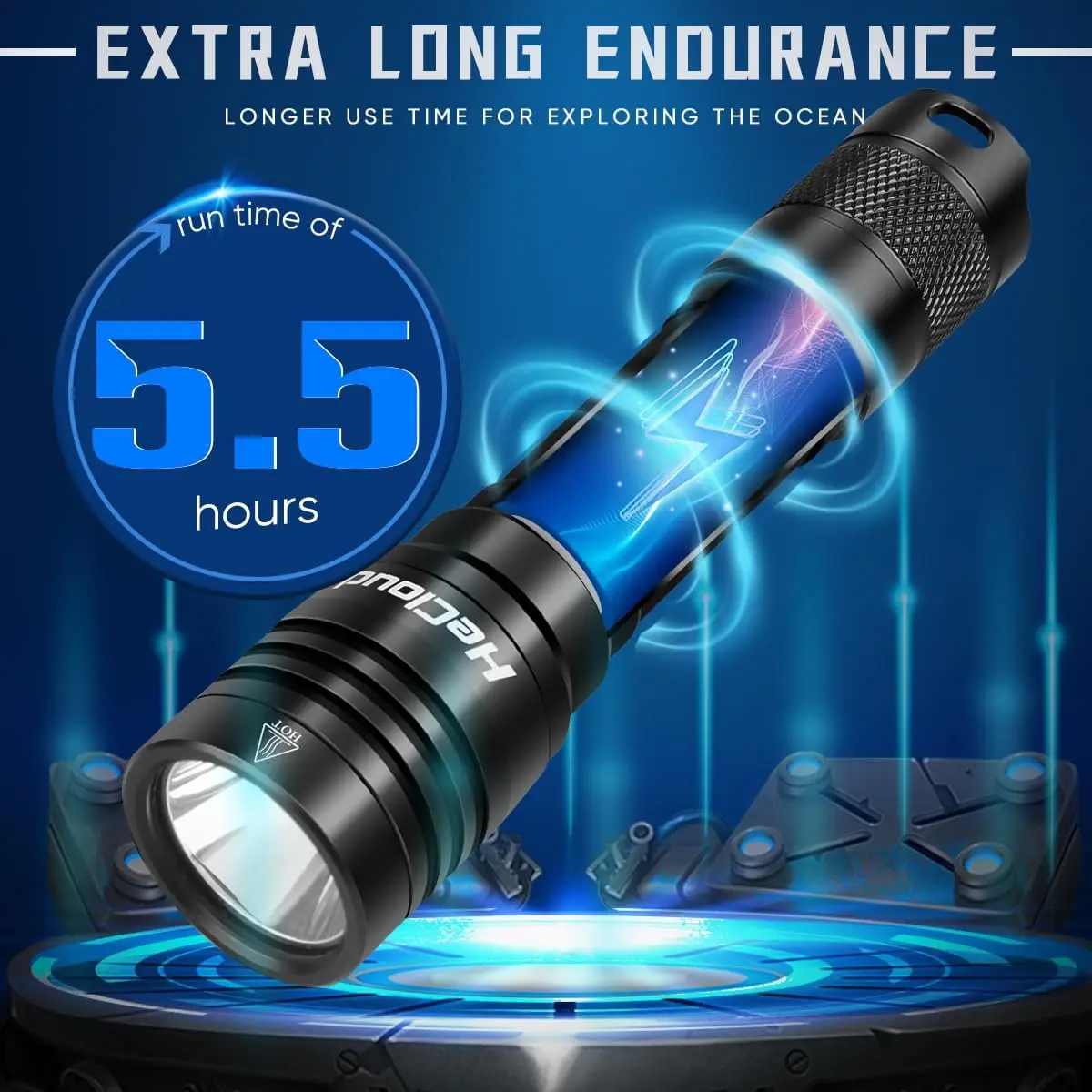 2個パック 3000ルーメン 充電式ダイビング懐中電灯、IPX8防水 スキューバダイビング＆シュノーケリング用