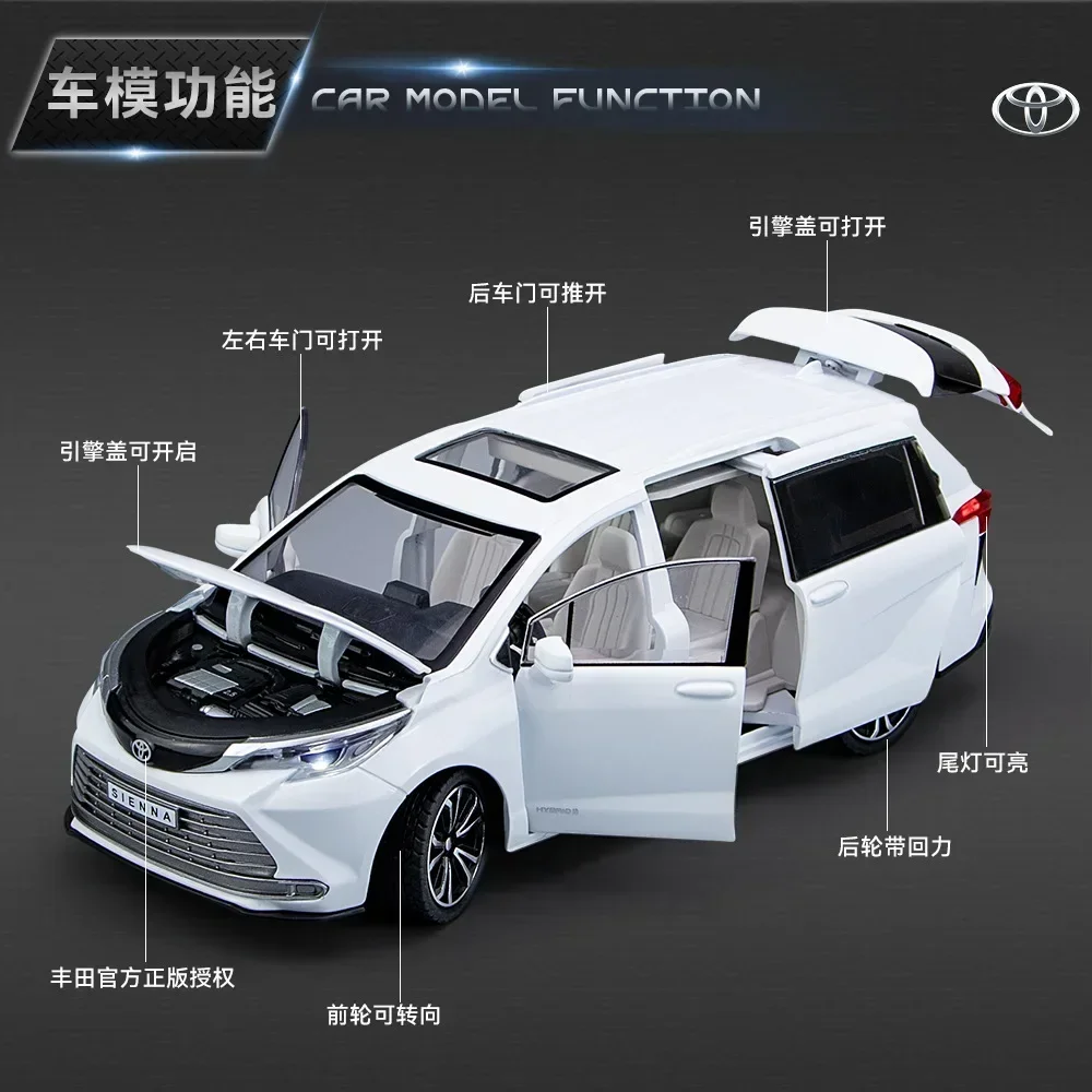 1:24 Toyota Sienna MPV Alloy Car Model Diecasts Metal Toy Commercial Car Model Sound Light Simulation Collection Childrens Gifts