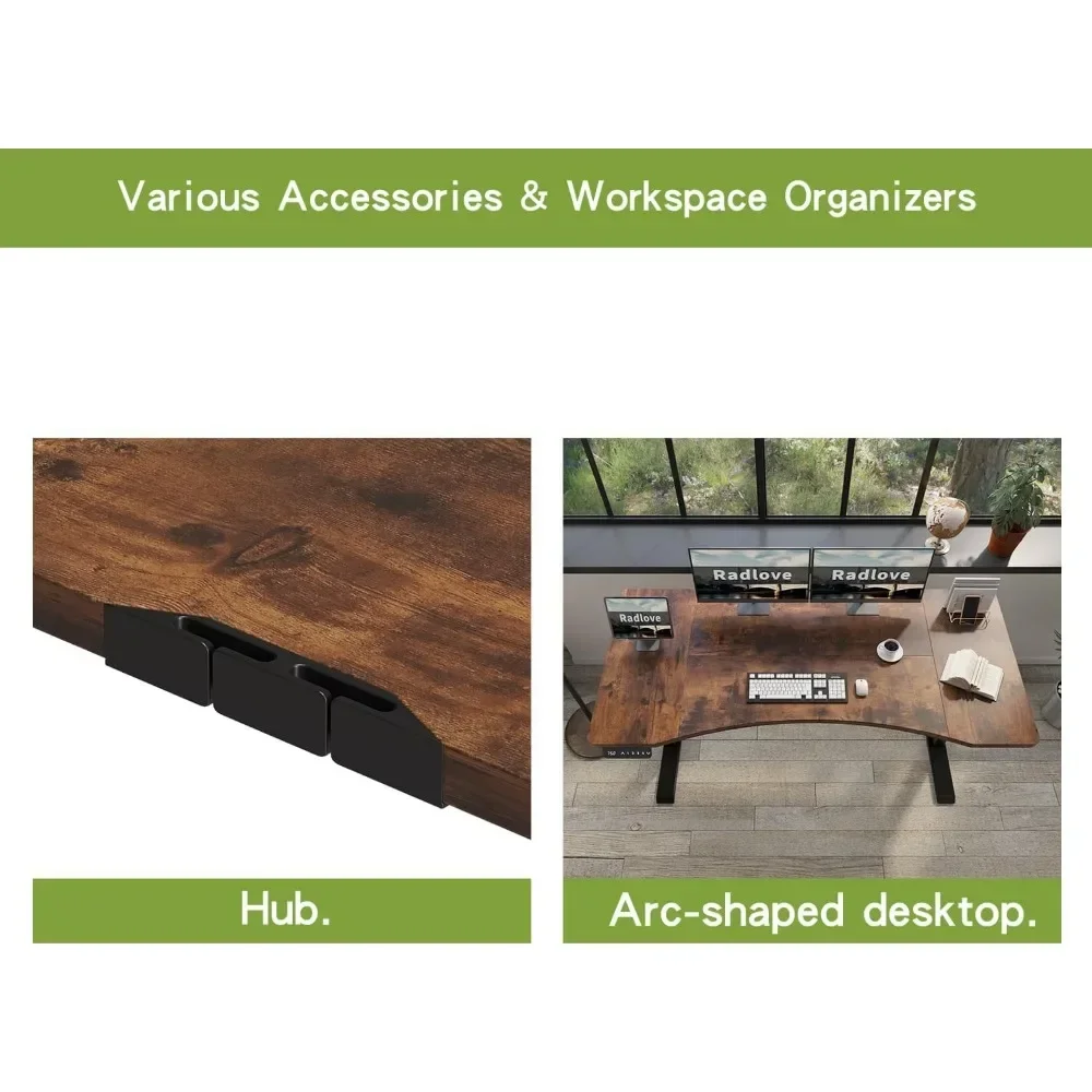 Height Adjustable 55 x 30''Electric Standing Desk with Curved Design Stand Up Table 4 Memory Keys,Computer Desk