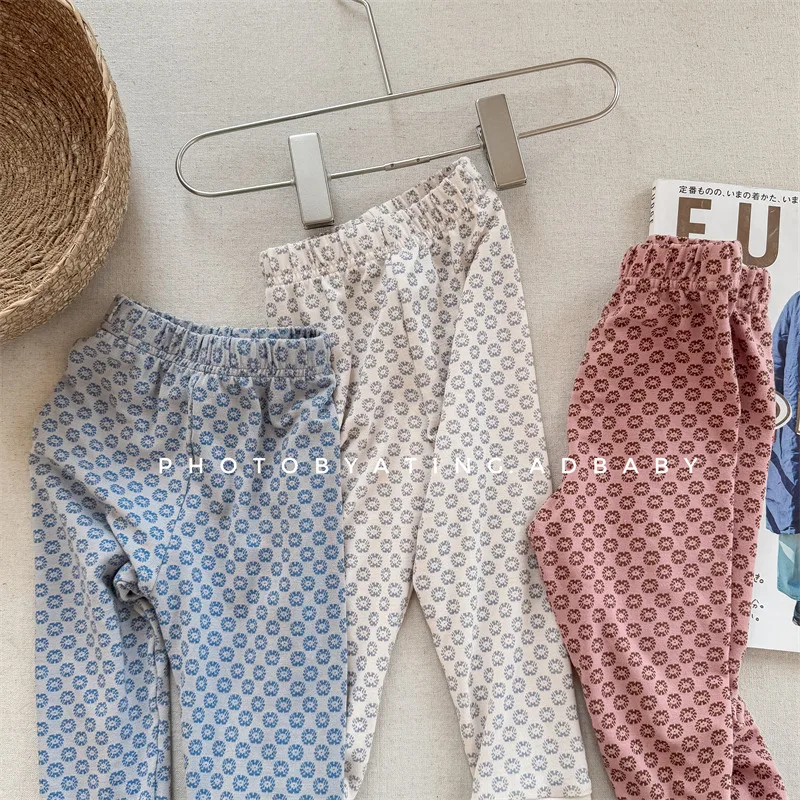 2025 Spring New Children Leggings Cotton Girls Floral Print Tight Trousers Toddler Baby Versatile Leggings Kids Casual Pants
