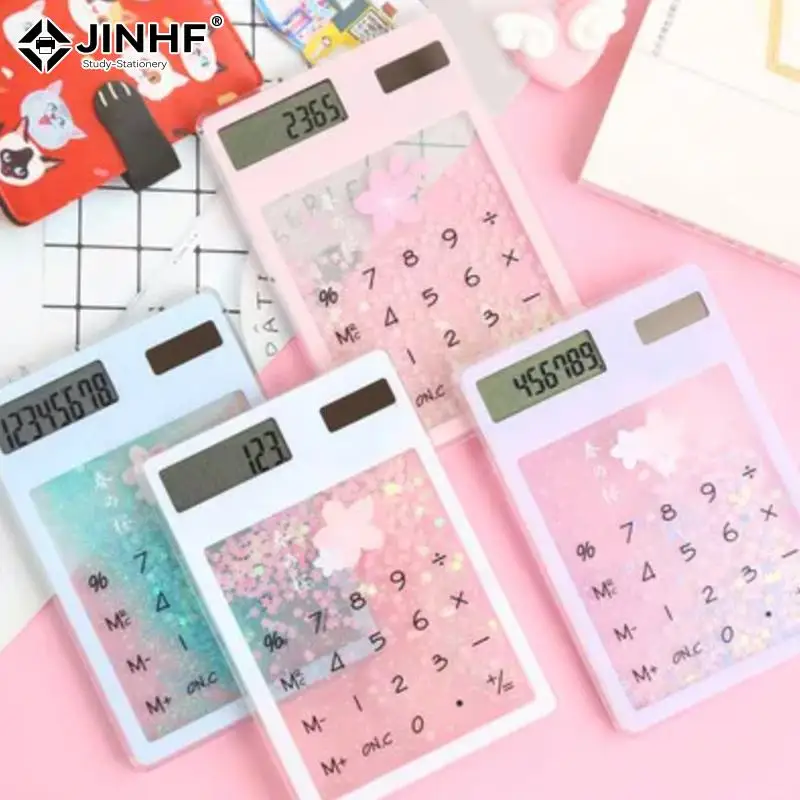 Creative Quicksand Cute Calculator Transparent Calculator Solar Energy Calculator Student Portable Touch Mini Solar Calculator