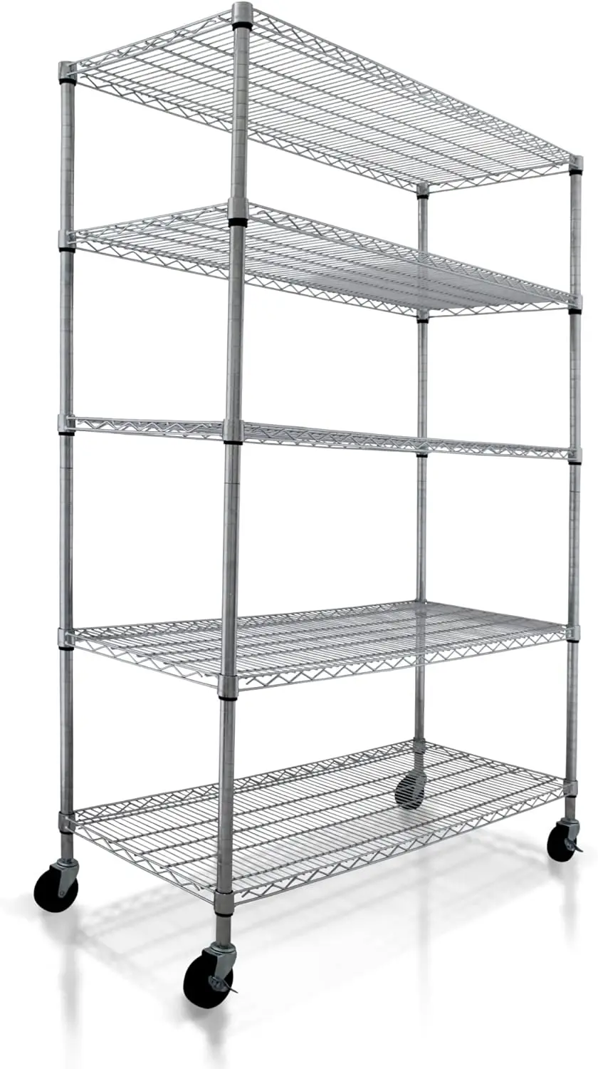 

Crescent, Chrome, 48 x 18 x 76, 4000 LBS, Metal Shelves for Storage with Wheels, Ideal for Garage Shelving, 5 Tier Wire Shelving