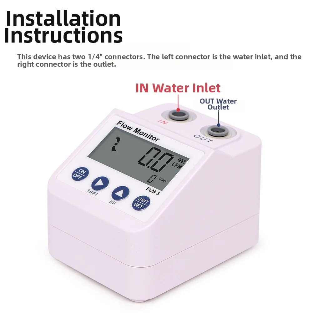 Digital LCD Flow Meter FLM-3 for RO Purifiers Water Flow Tracking Device Alarm Sound When Limit Exceeded 1/4 Interface