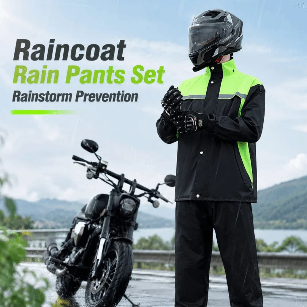 Reflective Motor Vehicle Riding Raincoat Breathable Full Body Raincoat Rain Pants Set Rainstorm Prevention Green