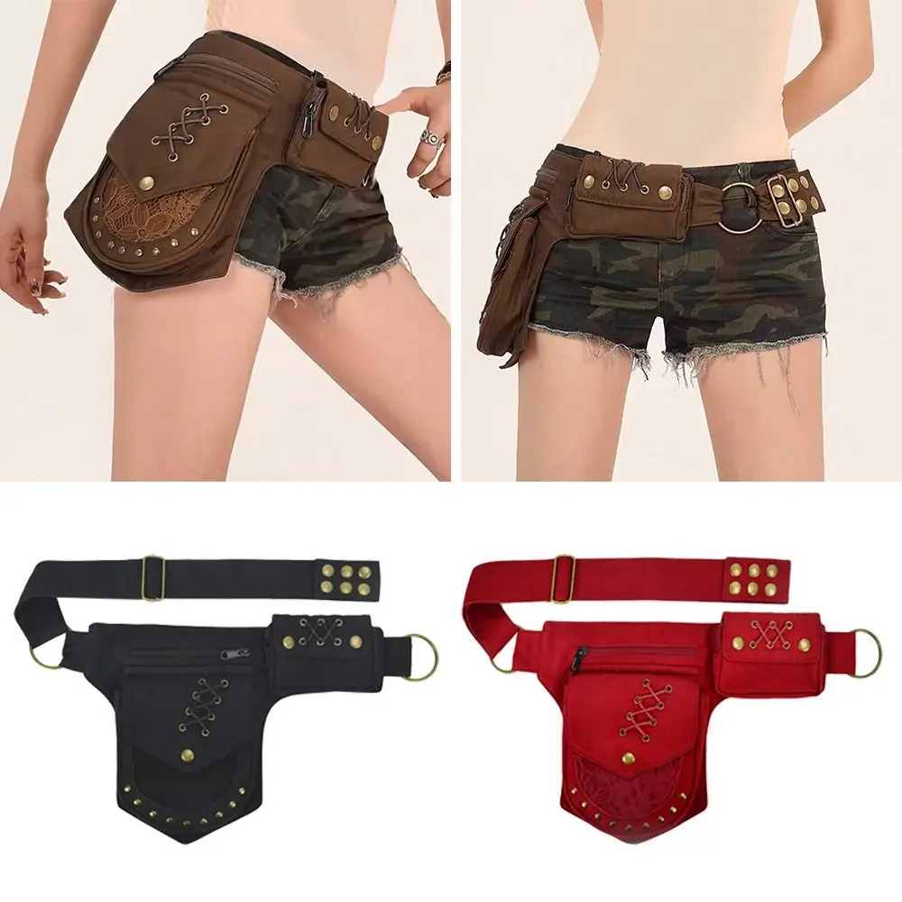 

Punk Cotton Belt Waist Packs Adjustable Strap Multi-functional Waist Bag Travel Vintage Sport Bag Outdoor