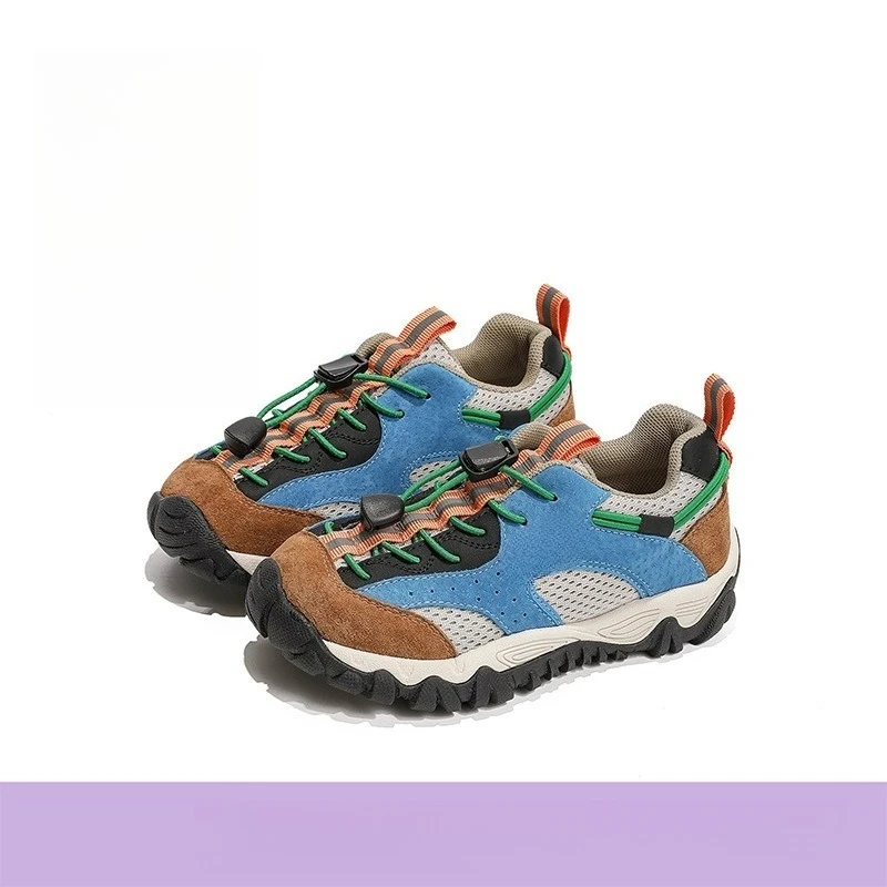 Little Girls Retro Contrast Color Trainers 2026 New Spring Kid Mountain Trainers Non-slip Comfort Versatile Outdoor Hiking Shoes