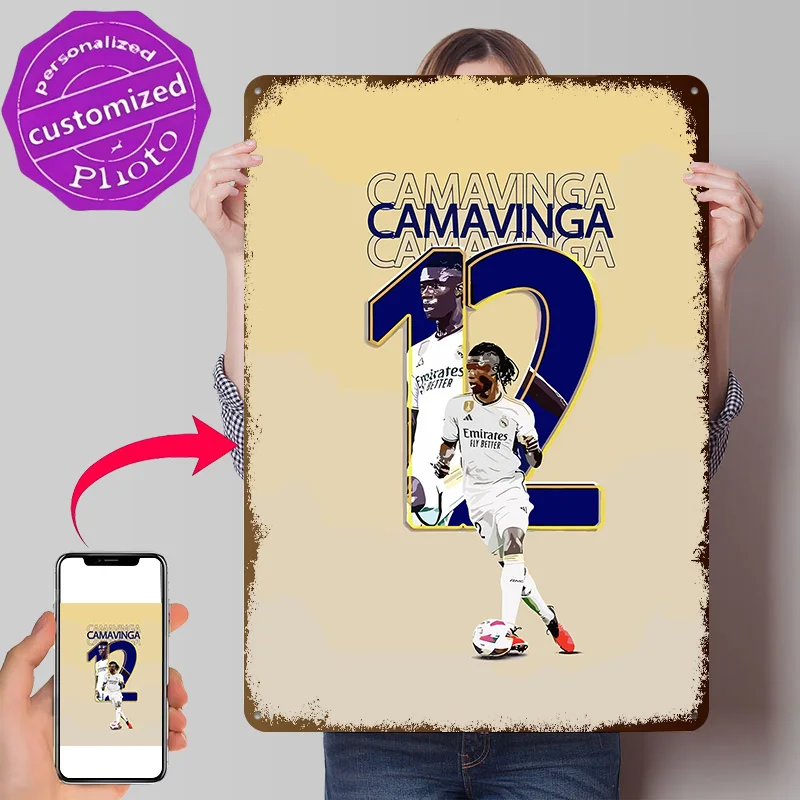 Camavinga Football Art 3D Texture Printed Poster Custom Vintage Metal Tin Plate Sign for Wall Art Gamer Decoration Room Man Cave