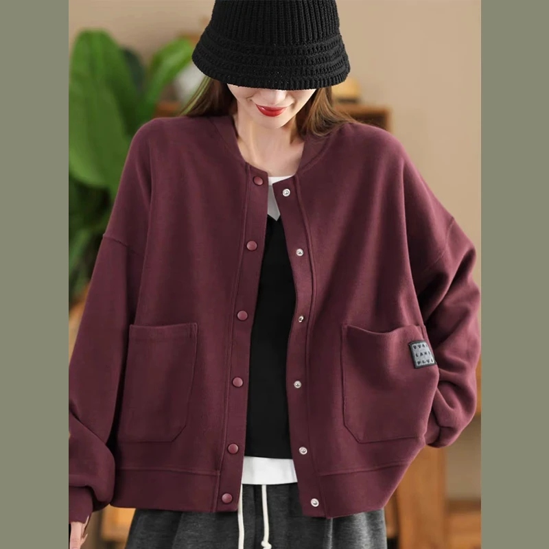 

Loose Fit Knitted Cotton Jaet Women's Patchwork Baseball Sle Stand Collar Open Cardigan Sweatirt Autumn 2025 Korean Ver...