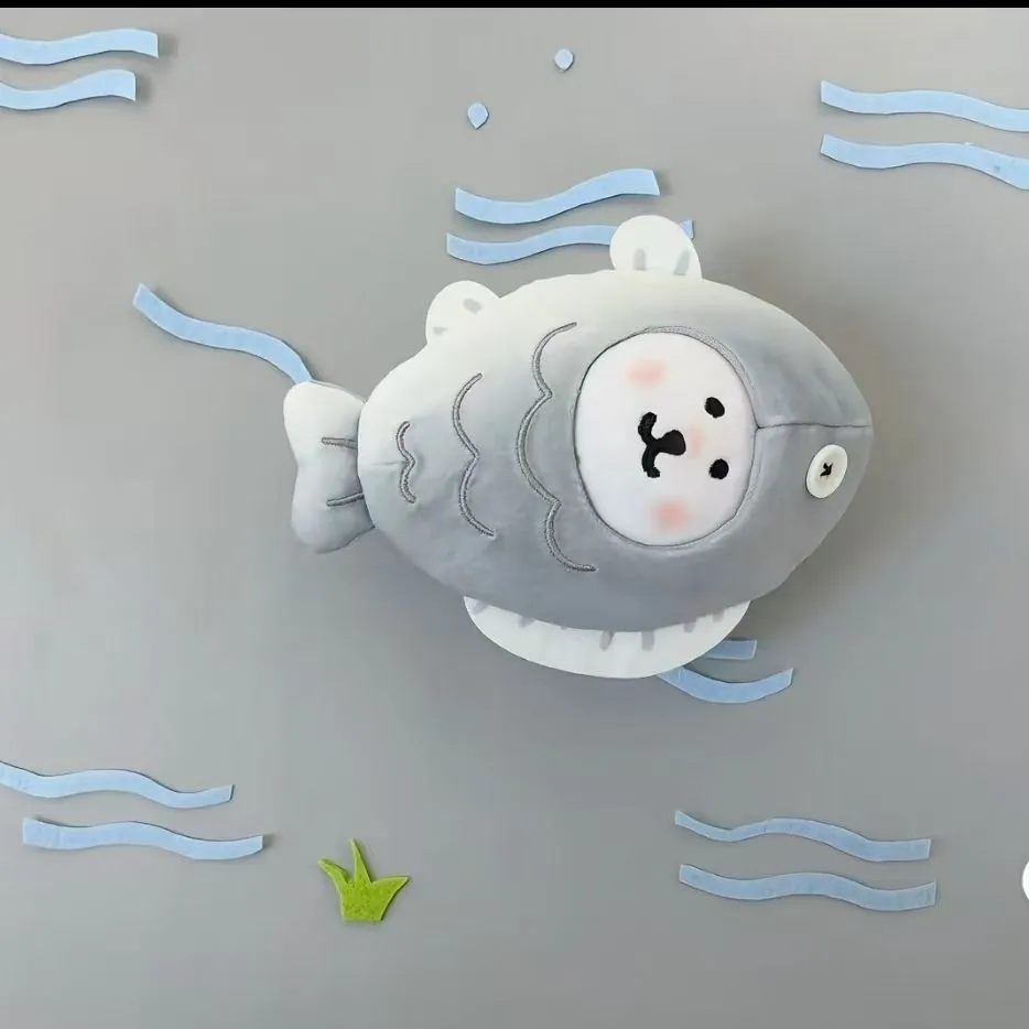 Uroczy, samokrytykujący pluszowy breloczek do kluczy z misiem, motyw chleba i rybki, kawaii biżuteria do torby, kreatywny prezent.