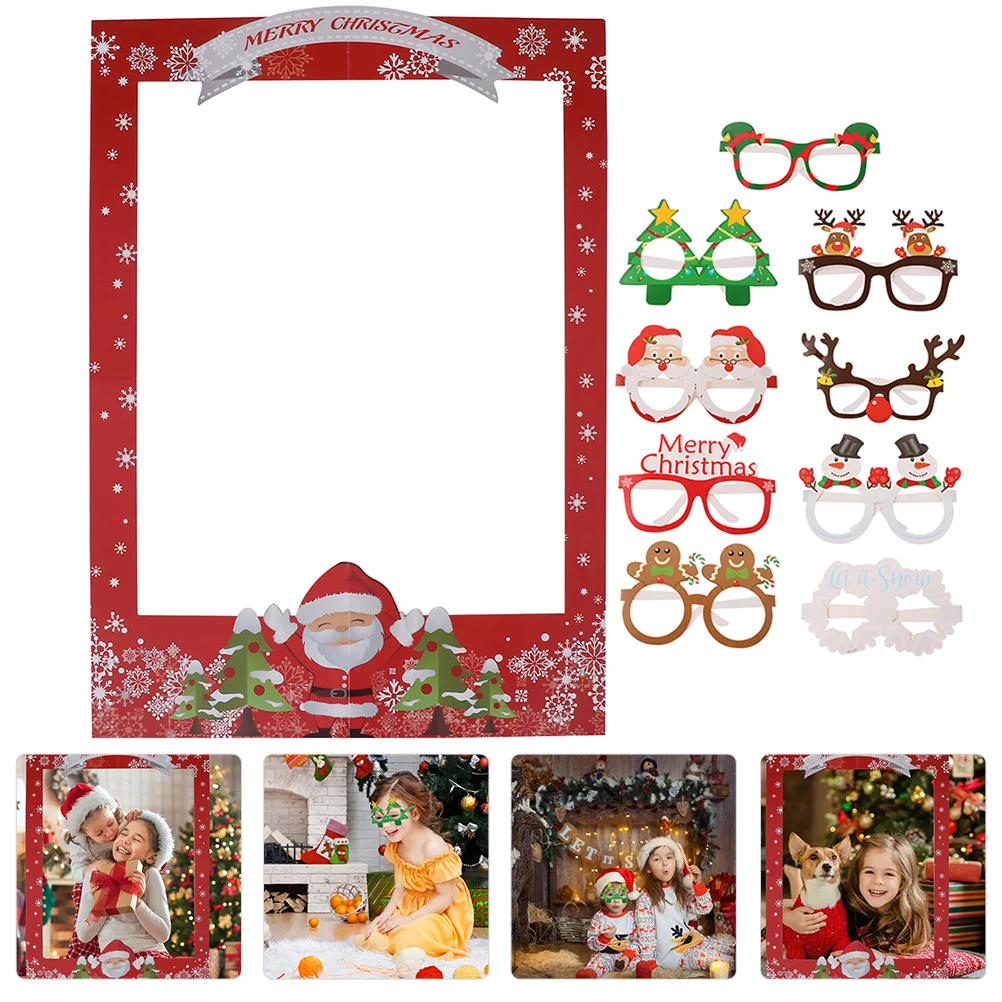 

Christmas Photo Props Frame Ornaments Party Glasses Decor Paper Decoration Picture Xmas