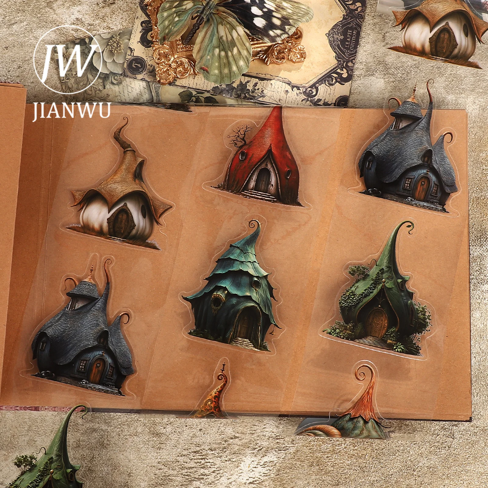 JIANWU 80mm*200cm Vintage Fairy Tale House Landscape Material Collage Scrapbooking PET Tape Creative DIY Journal Stationery
