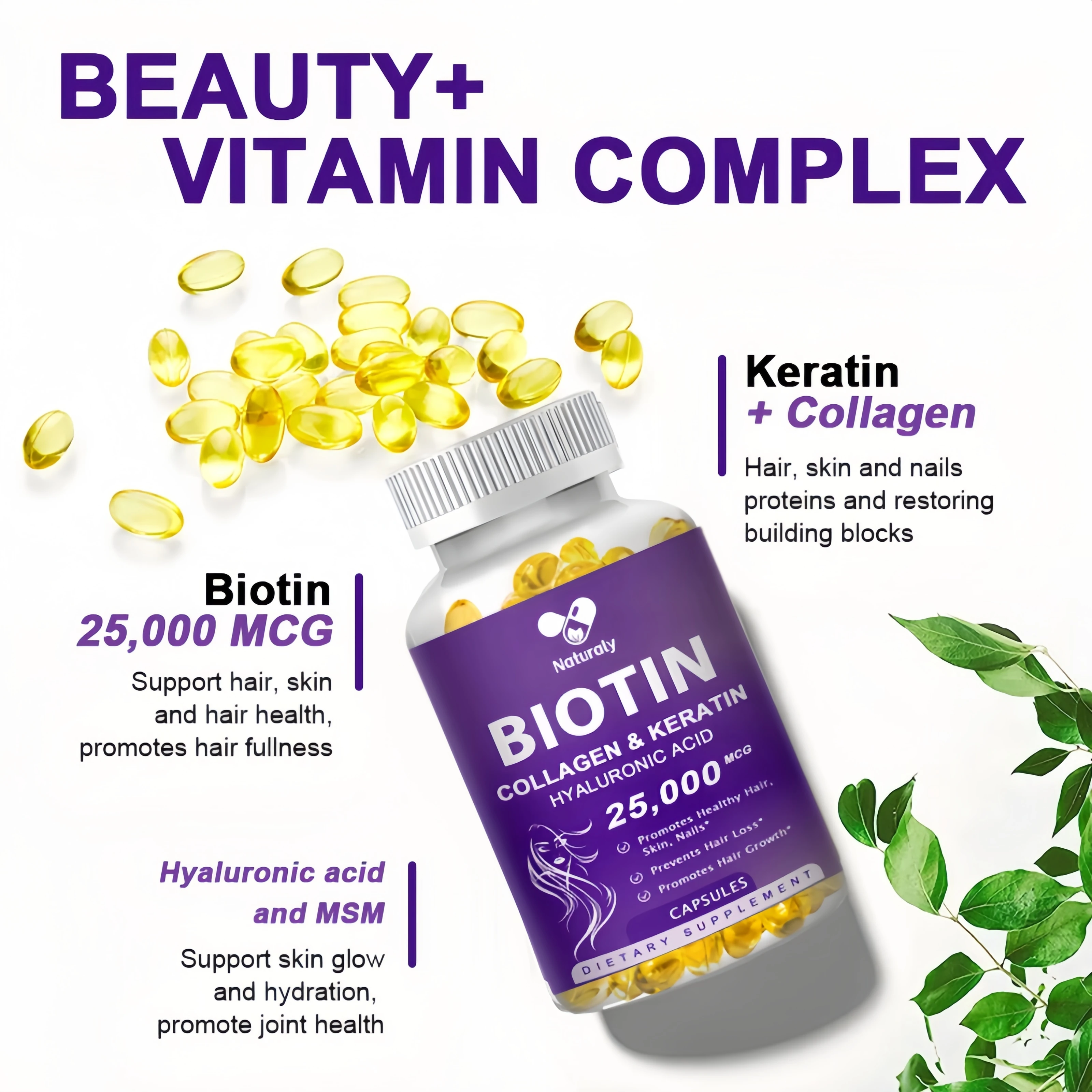 Biotin & Collagen Supplement Nails,Shiny Hair,  Skin,Vegetarian Capsules Beauty Health