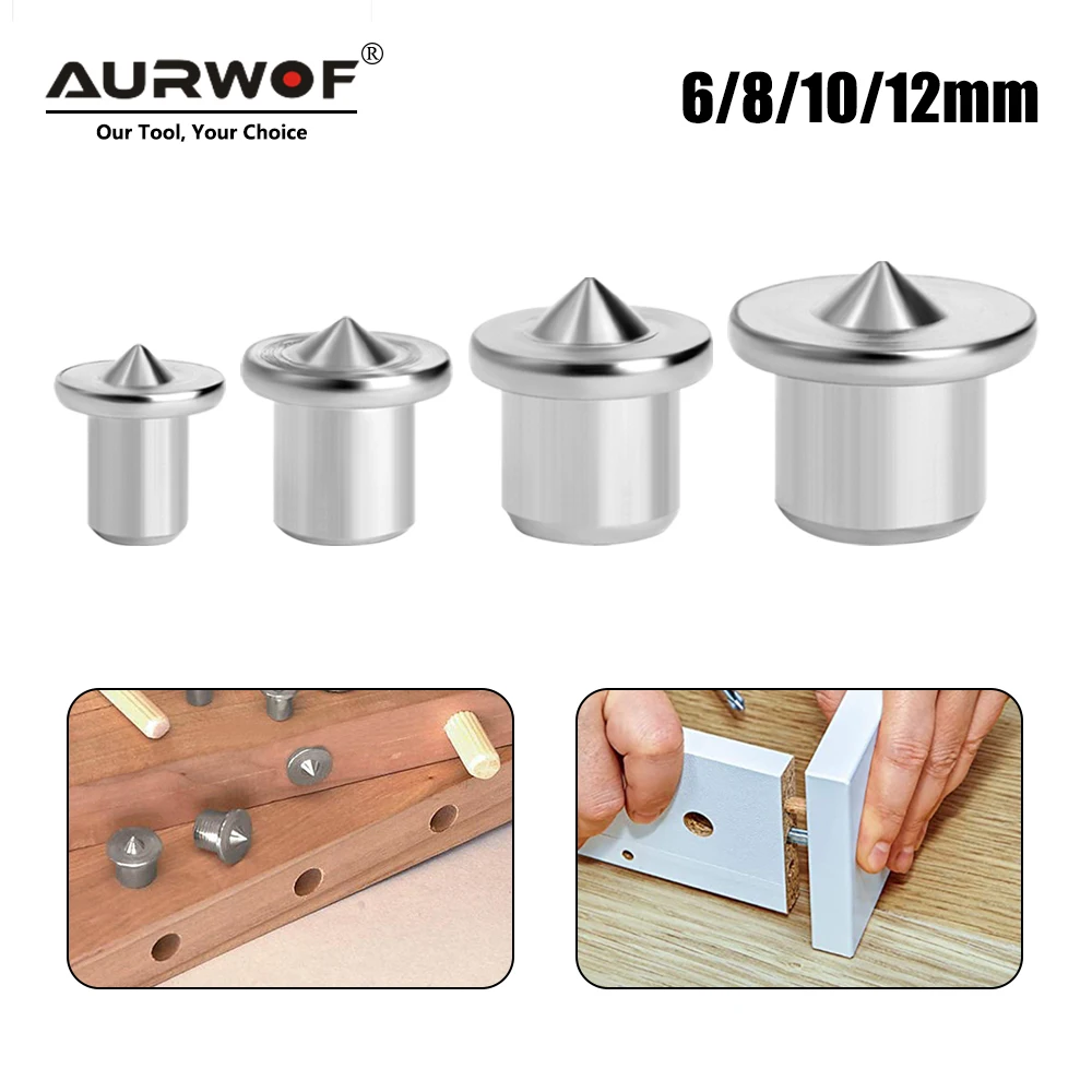 AURWOF 4pcs 6/8/10/12mm Tool Power Dowel Pins Center Point Set Dowel Tenon Center Set For Woodworking