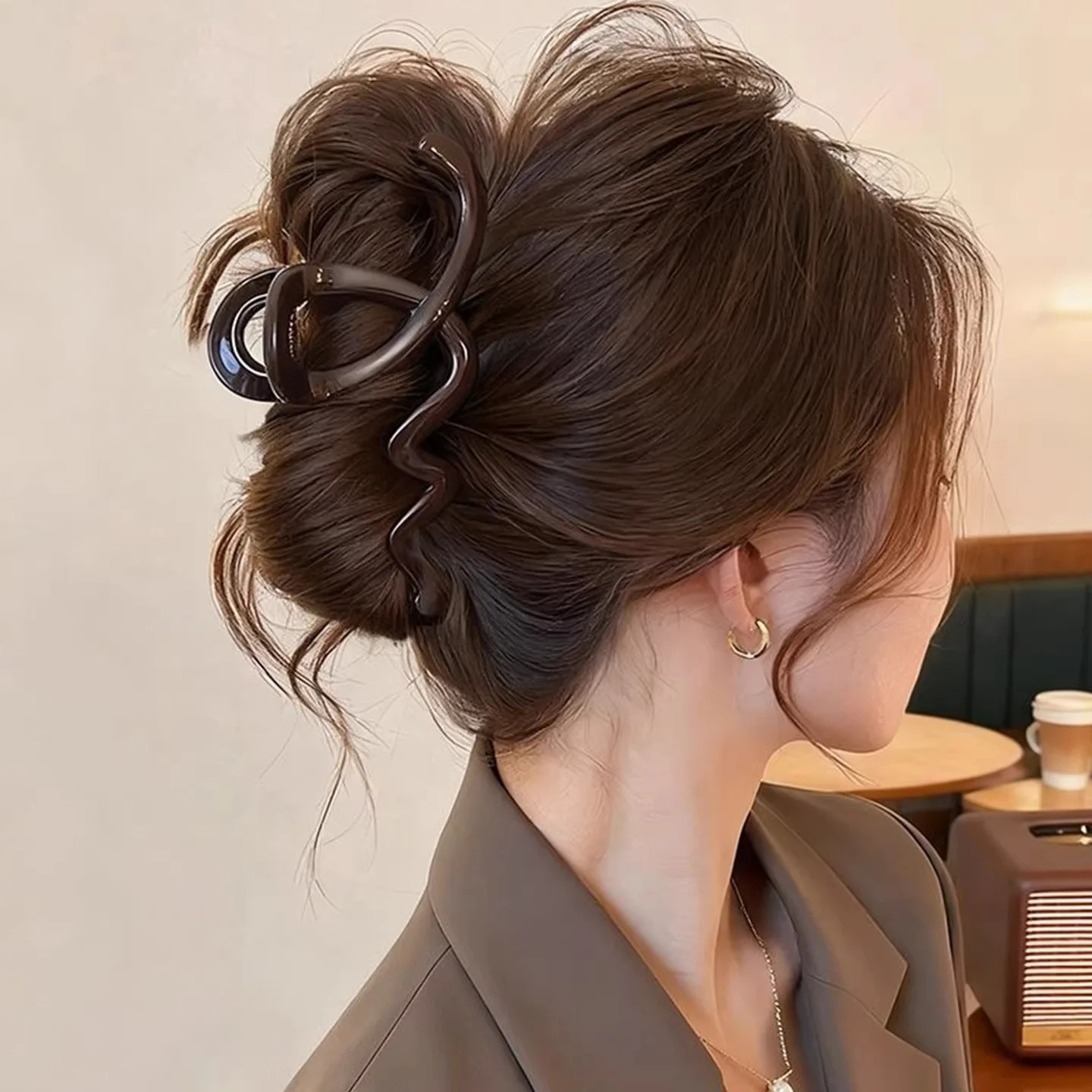 2 Stück/Set Elegante, einfarbige Wellen-Haarspange aus Kunststoff für Damen und Mädchen, süße Haarspange, Haarclip, Haarnadel, Haar-Accessoires – Detail 5