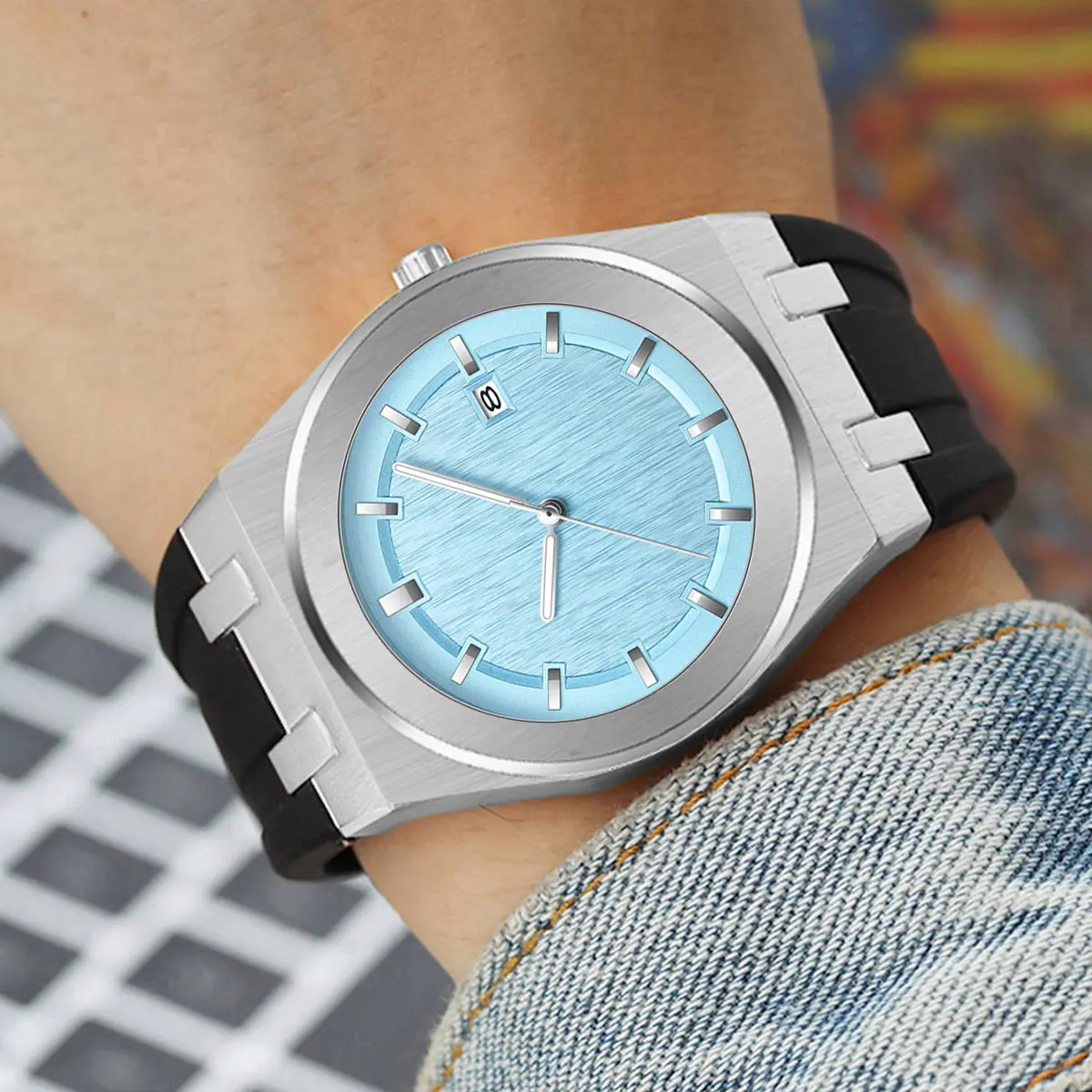 Ice Blue Yellow Luxury Classic Mens Fashion Quartz Stainless Steel Analog Waterpoorf Business Wristwatches