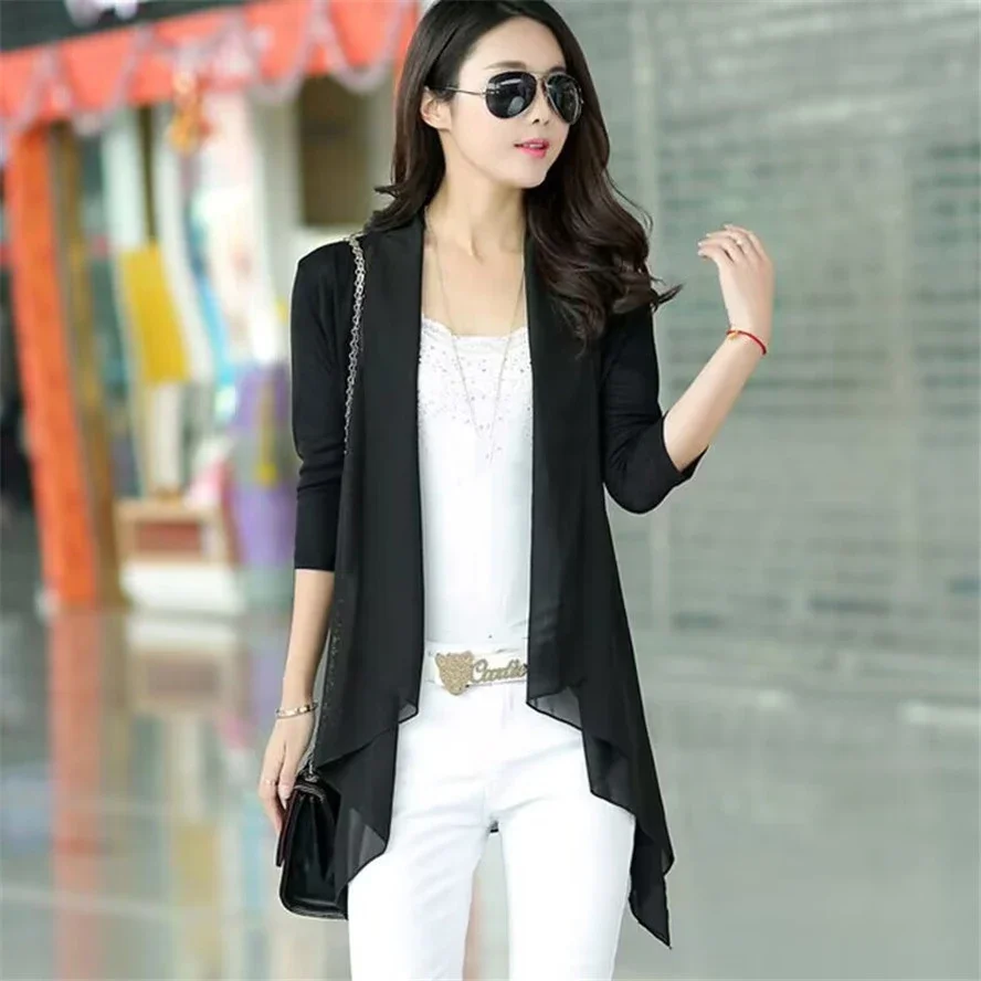 Women Clothing 2024 Female Summer Thin Section Mid-Long Sun Protection Clothing Half Sleeve Shawl Chiffon Cardigan Coat ZY7783