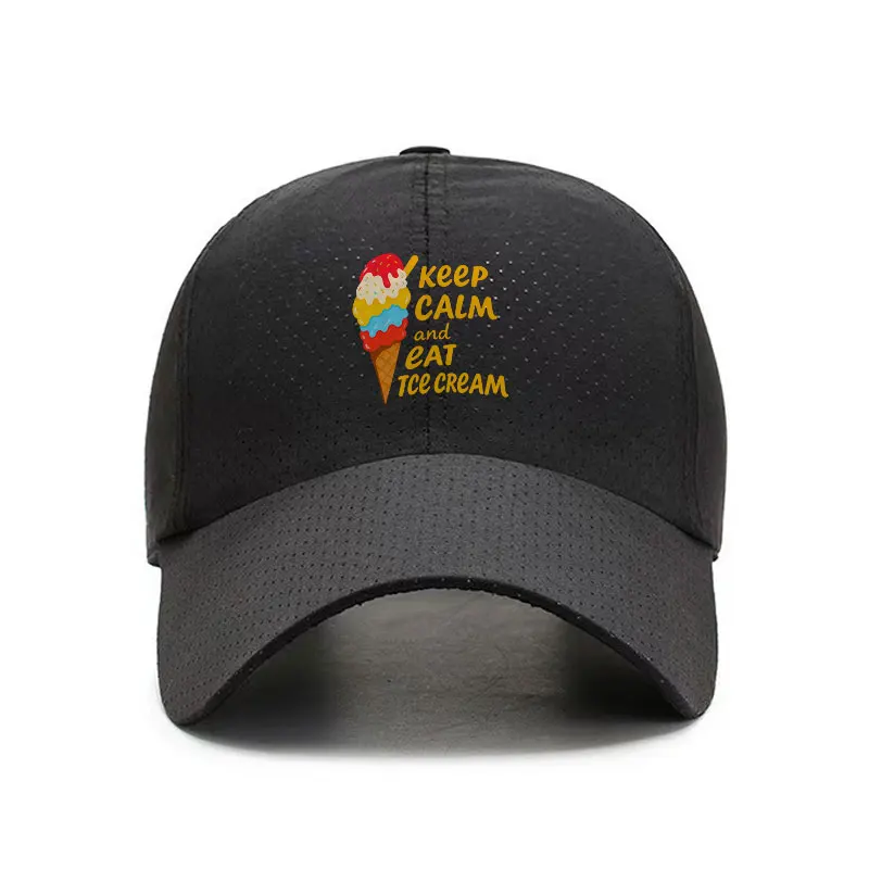Keep Calm and Eat Ice Cream Quick Dry Baseball Cap Breathable Adjustable Sun Hat for Adults