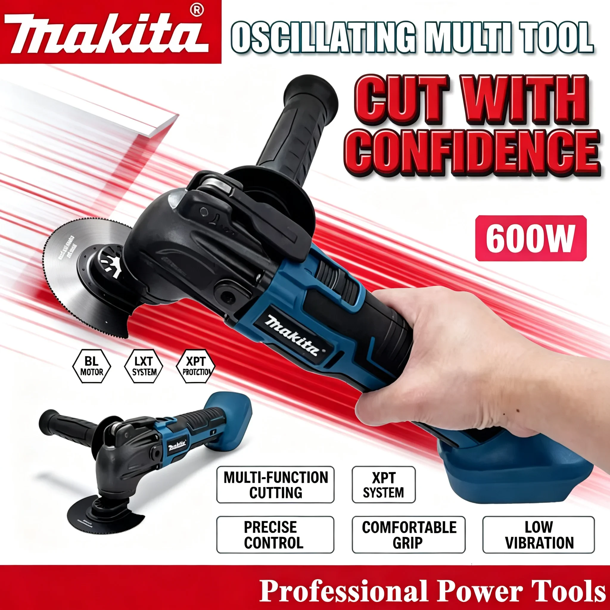 18V Lithium Makita Oscillating Multi-Tool, 6 Speed Quick-Lock Blade Rechargeable Power Tool for Scraping and Home Repair Work