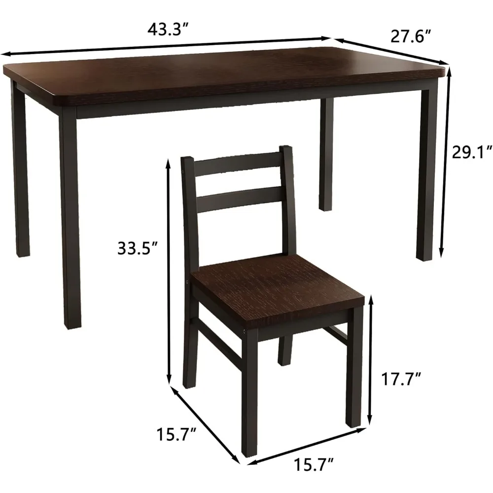 طقم طاولة طعام من الخشب الصلب مكون من 4 قطع، طاولة مستطيلة للمزرعة و4 كراسي للمطبخ وغرفة المعيشة وغرفة الطعام والإفطار #2