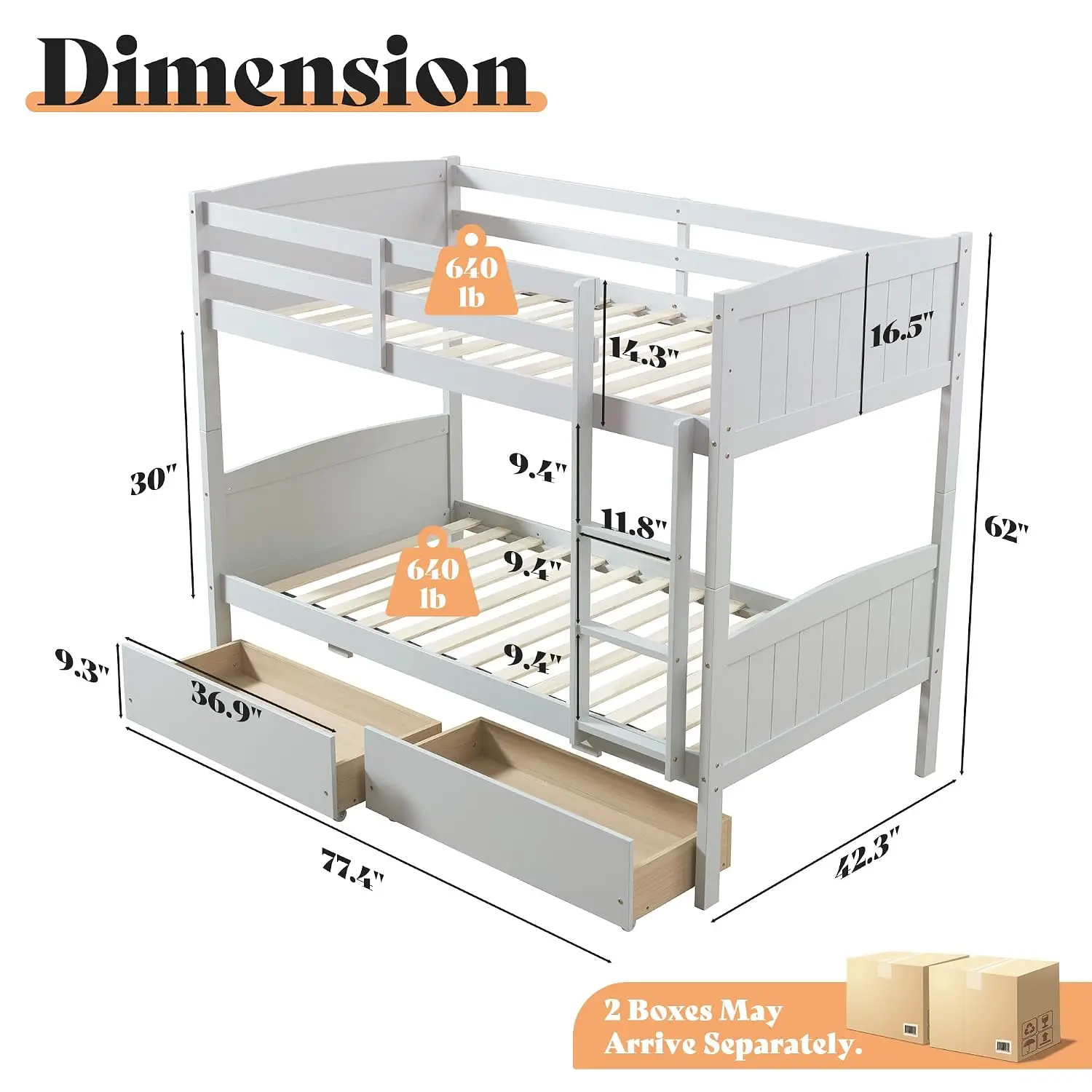 Twin Over Twin Bunk Bed with Storage Drawers & Ladders, Solid Wood Convertible Loft Bed for Kids Bedroom Small Space, Customized