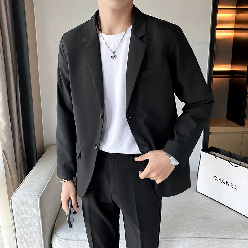 Men\'s Casual Blazer Jacket Classic Fashion Korean Loose Drape Business Formal Dress Jacket Spring Man Clothes Black Gray Khaki