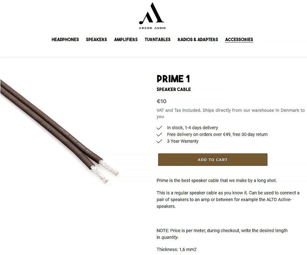 hifi Denmark Argon Audio Prime 1 Speaker Cable Oxygen-free copper silver plating 1.5 square  Amplifier audio cable