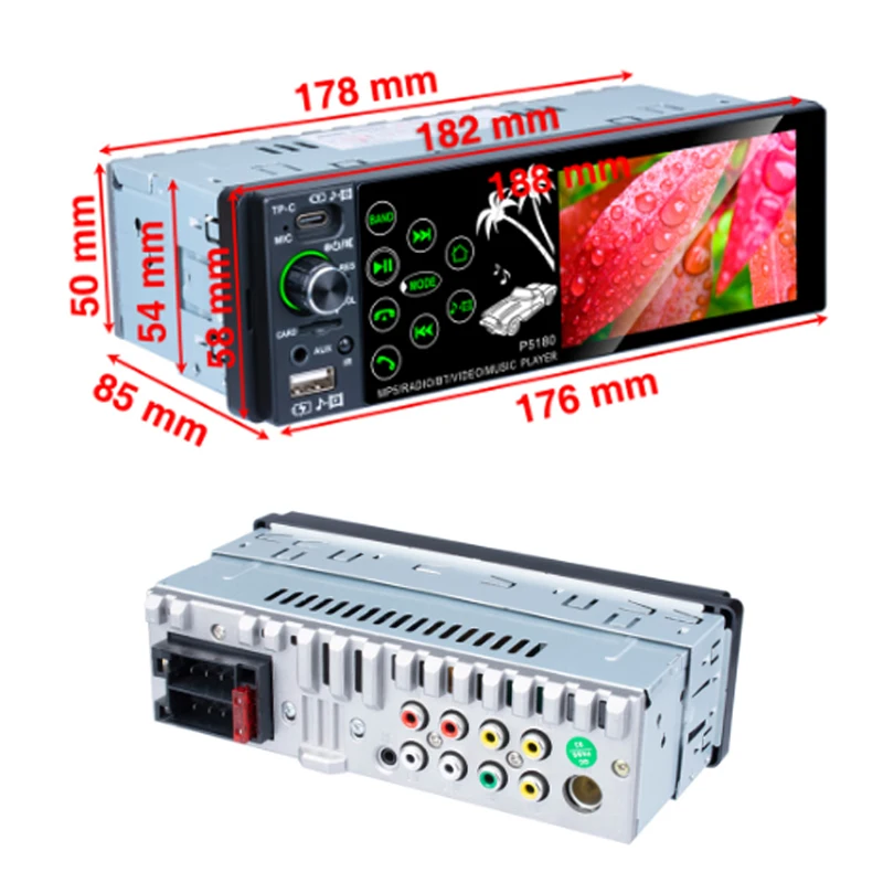 

4.1inch MP3 WMA MP4 MP5 Receiver IPS Capacitive Touch Screen Bluetooth AUX RMVB/AVI Media Player Subwoofer FM Radio