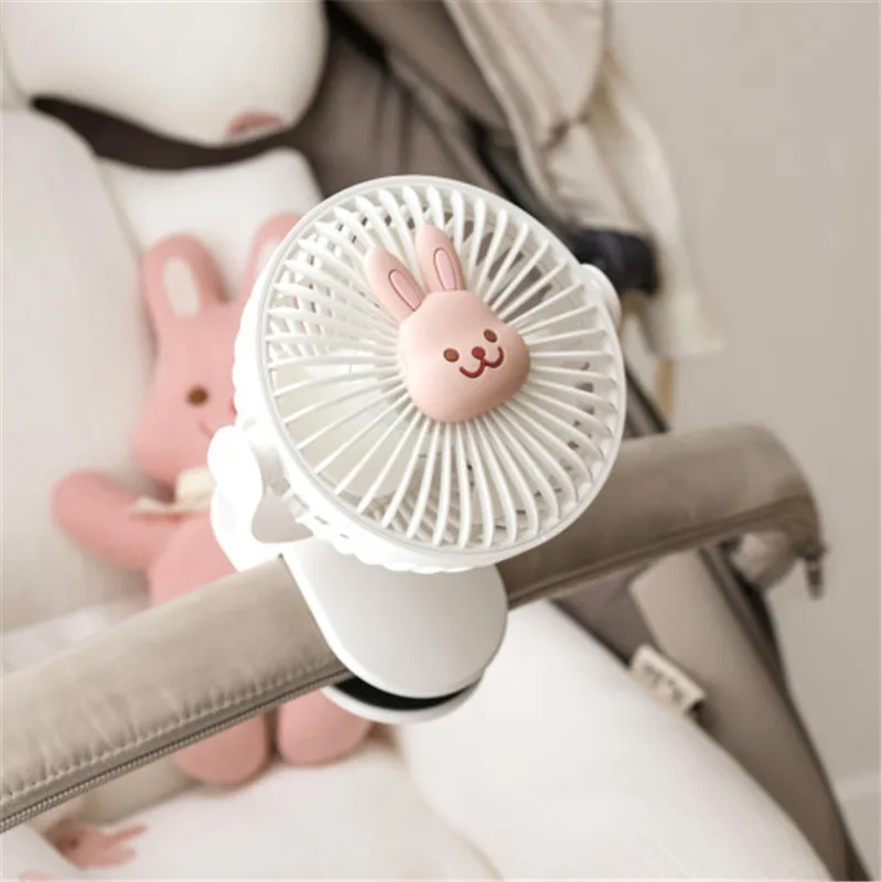 Portable Cart Fan for Baby Stroller Crib Desk Fan Noiseless Rechargeable Baby Pram Electric Fan Bear Bunny Stroller Accessories