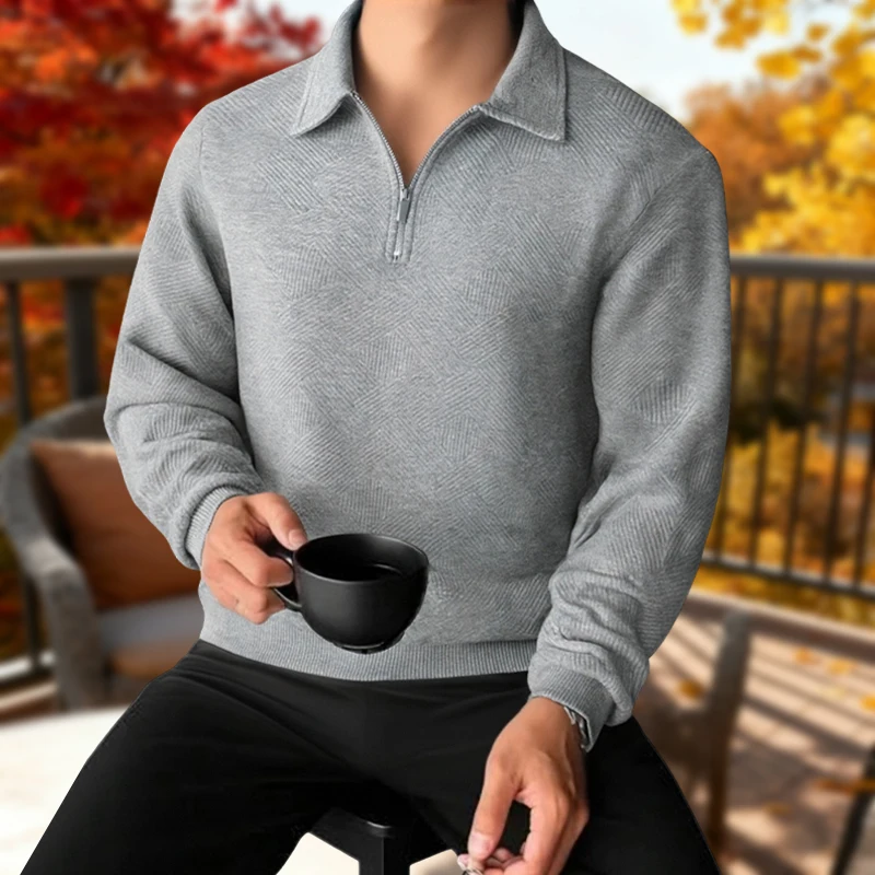 Men's Loose Casual Sportswear Retro Heavyweight Jacquard Long-Sleeved Lapel Zipper American Autumn and Winter 2025