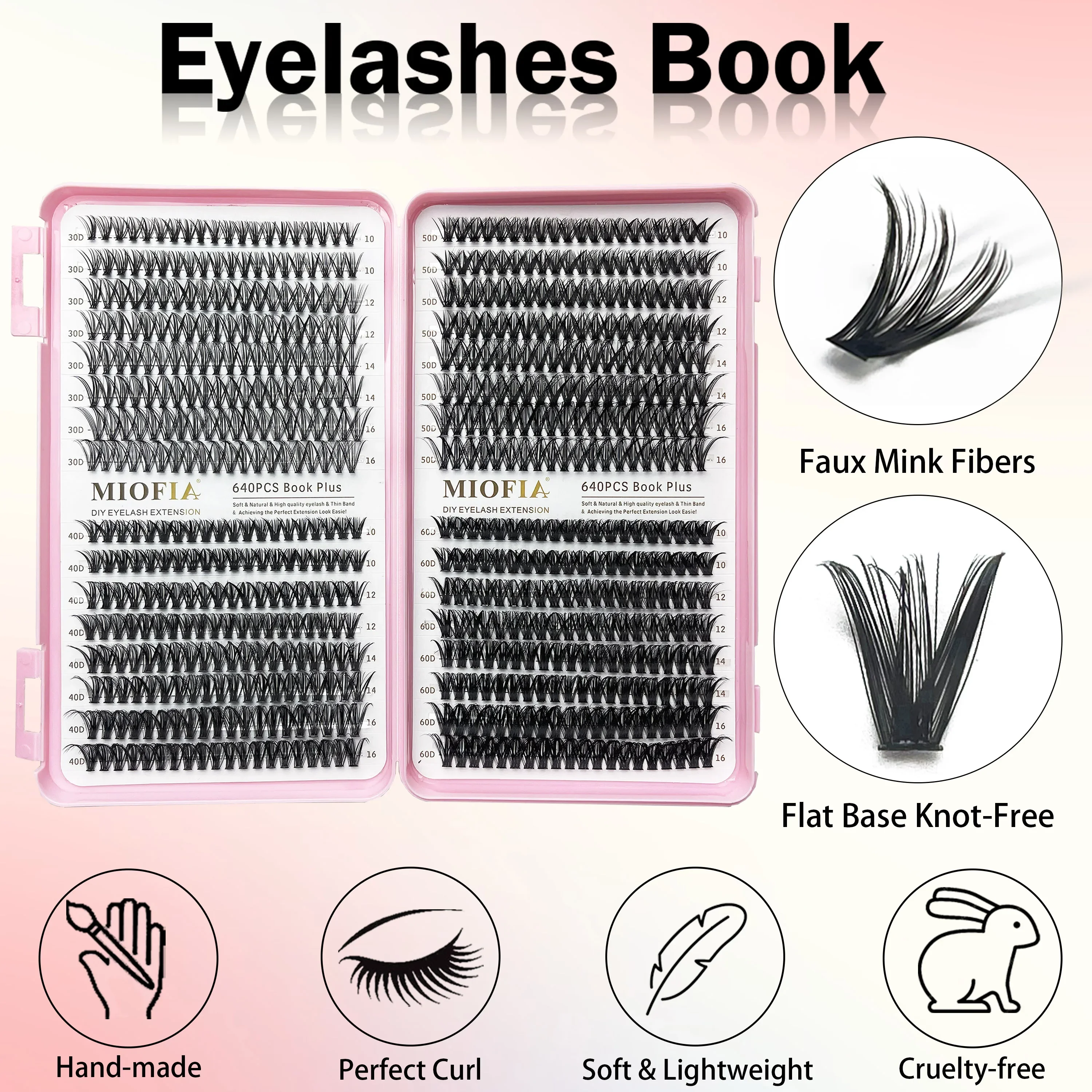 Zestaw do samodzielnego przedłużania rzęs, naturalny wygląd, puszyste, lekkie sztuczne rzęsy, 640 kępek/pudełko, pojedyncze pasma rzęs, narzędzie do makijażu