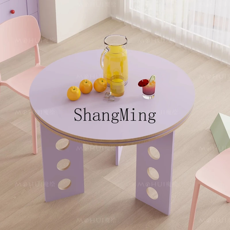 LXY meja makan tinggi bulat ungu dopamin meja pajangan bar kopi ruang tamu