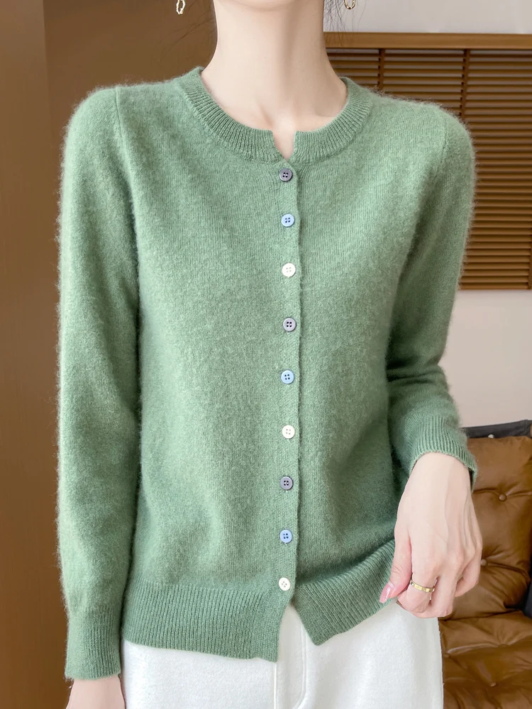 100% Merino Wool Sweater Women O-neck V-neck Cardigan Office Lady Knitwear Grace Cashmere Autumn Winter Comfortable Clothing Top