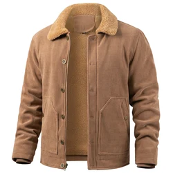 Men's Winter Corduroy Jacket Warm Fleece Lined Cargo Work Coat Casual Thick Sherpa Collar Trucker Deck Navy Jackets