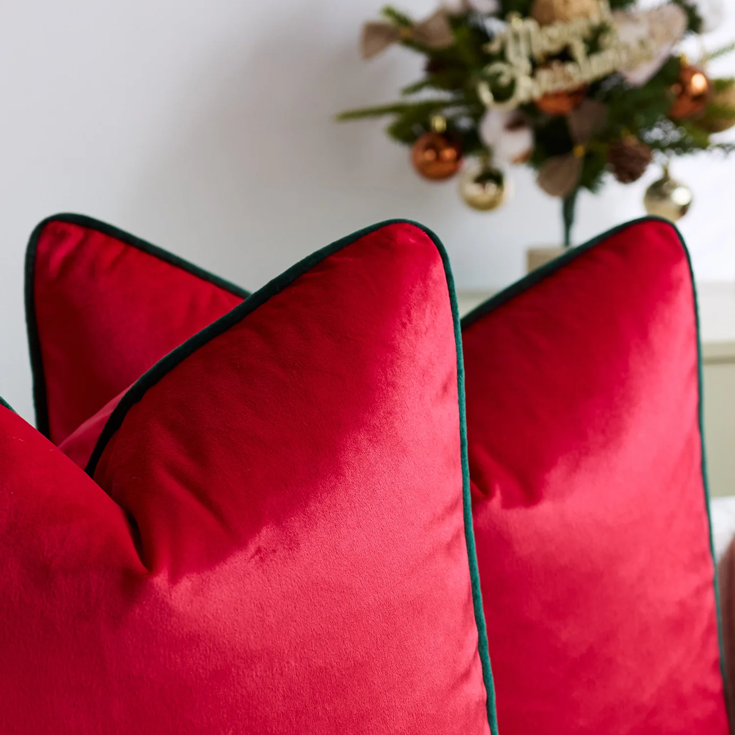Luxuriöse Samt-Kissenbezüge in Rot und Grün, moderner dekorativer Geschenk-Kissenbezug, bequemer, weicher, solider Kissenbezug für Sofa, Schlafzimmer, Auto – Detail 2