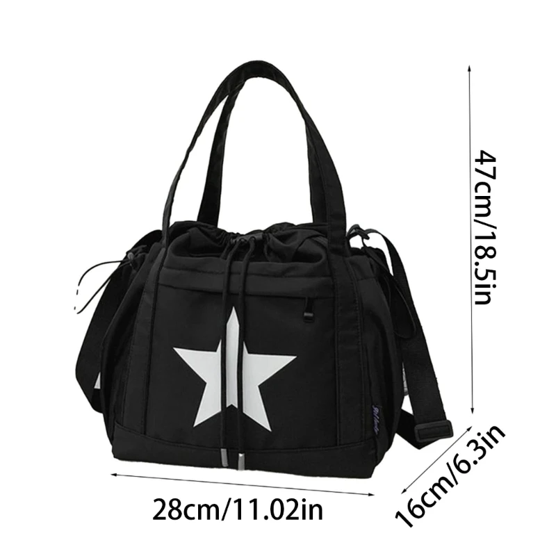 E74B Women Nylon Messengers Bag Large Capacity Shoulder Bag Star Crossbody Bag Student School Bag Fashion Handbag for College