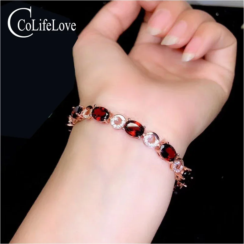 CoLife Jewelry Wine Red Garnet Silver Bracelet for Office Woman Natural VVS Grade Garnet Bracelet 925 Silver Garnet Jewelry