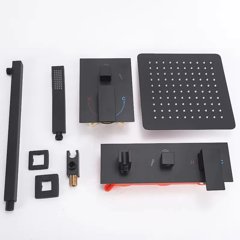 Bathroom Luxury Shower Faucet Set Rain Mixer Combo Set Wall Mounted Rainfall Square Shower System