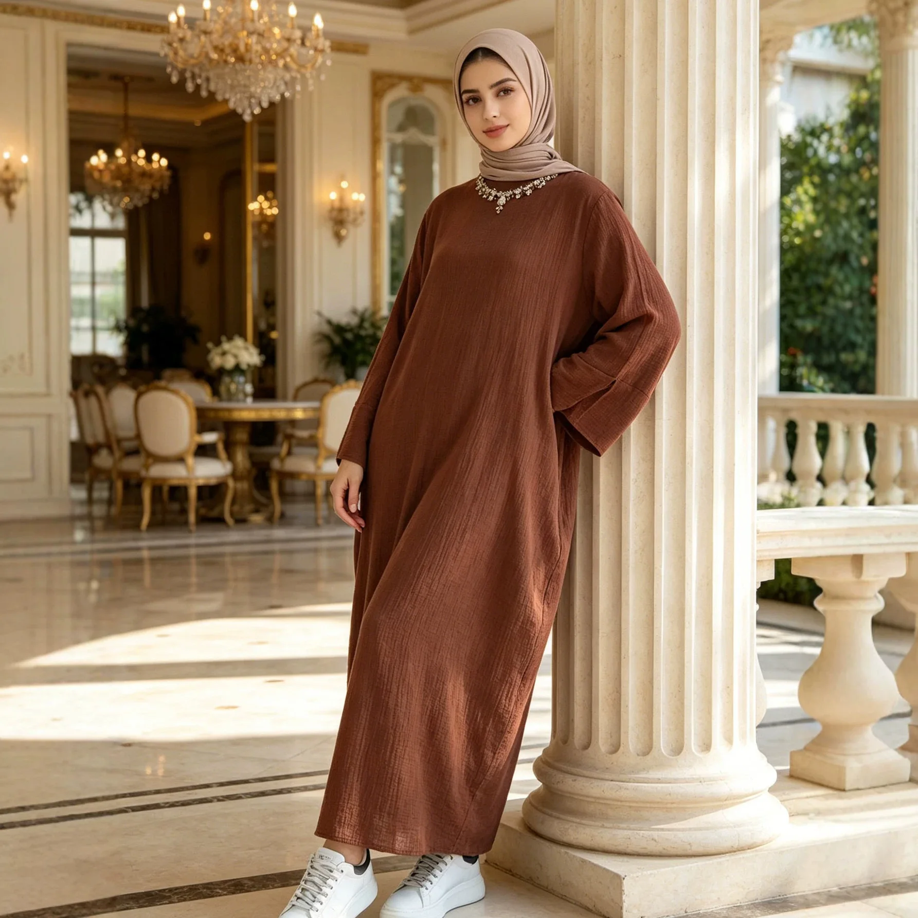 

2026 New Fashionable Elegant Long-sleeved Round-neck Robe Dress For Women Robe Abaya Ramadan Dubai Luxury Islam Elegant