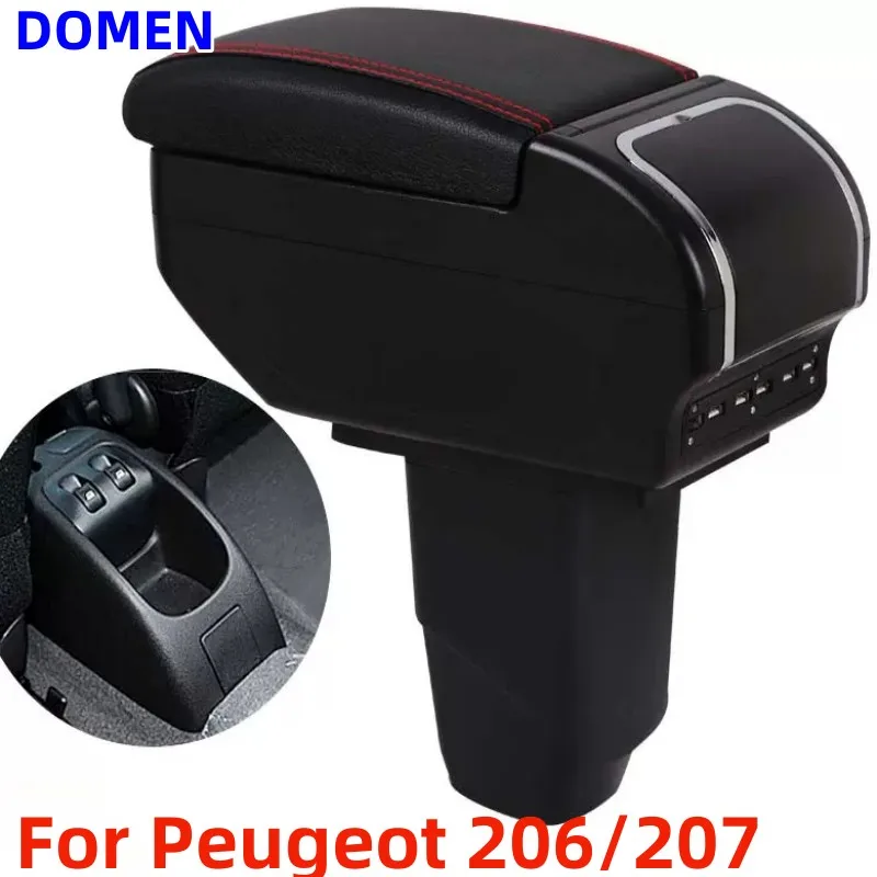 New For Peugeot 206/207 Armrest Box Central Store Content With Retractable Cup Hole Large Space Dual Layer USB Charging