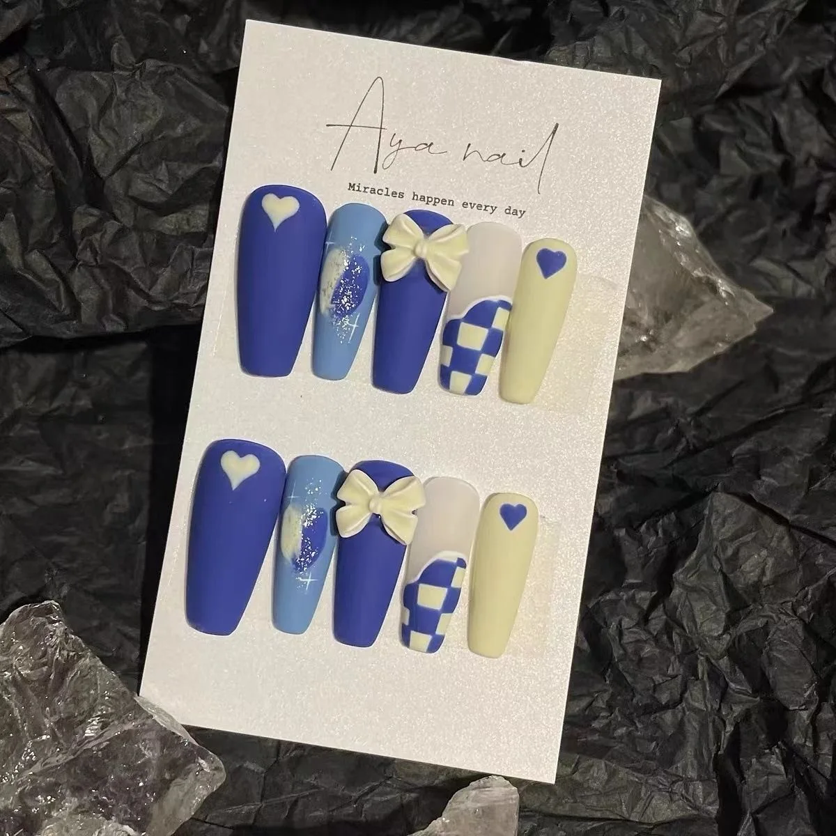 

Nails Set Press On Pure Handmade Wearable Nails Love Butterfly Fashion Fake Nails bear Black Write Blue Pink Accessories