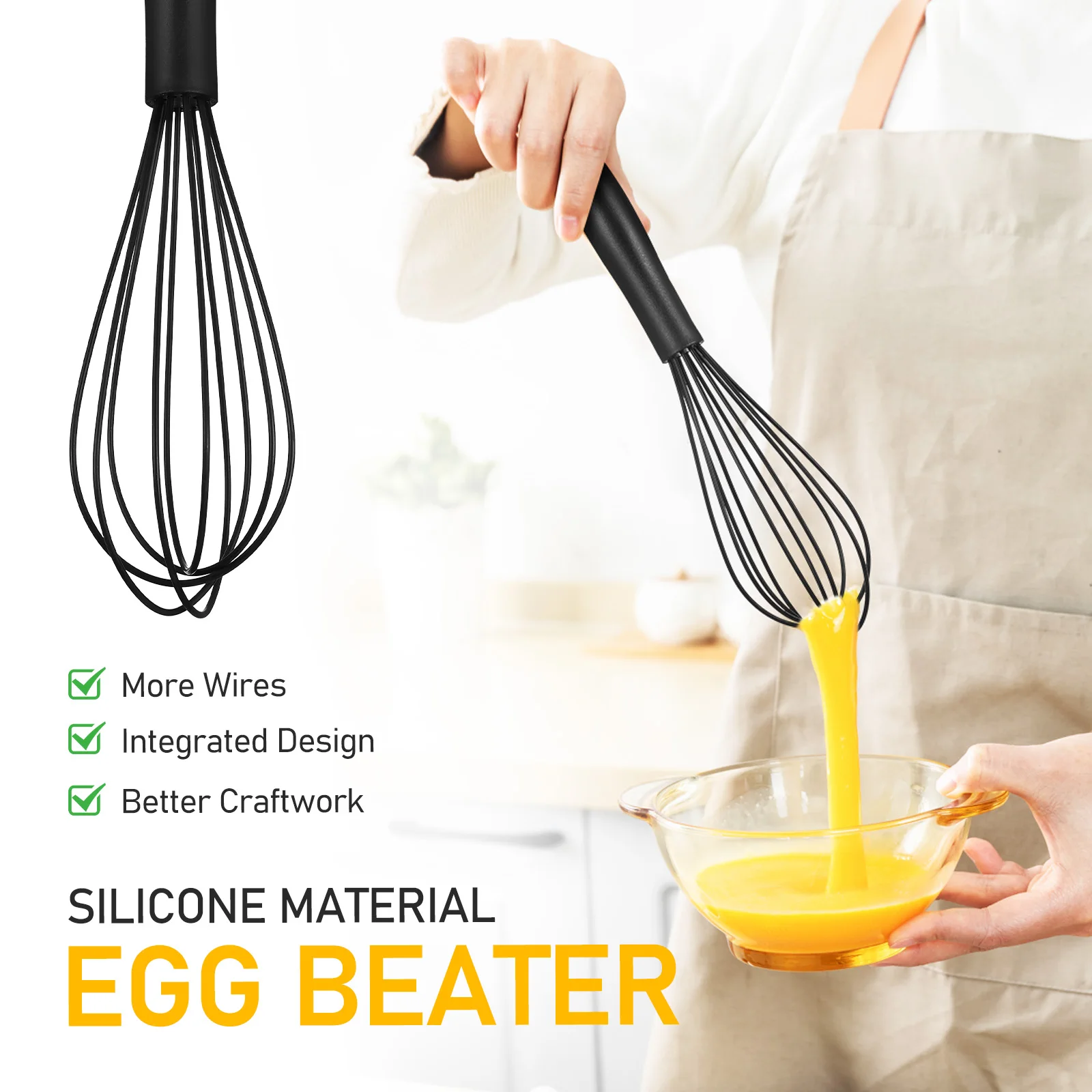 Batidor de mano de silicona, herramienta de cocina para huevos, crema de leche, masa para agitar, hornear pasteles, dispositivo de batido de cocina multiusos