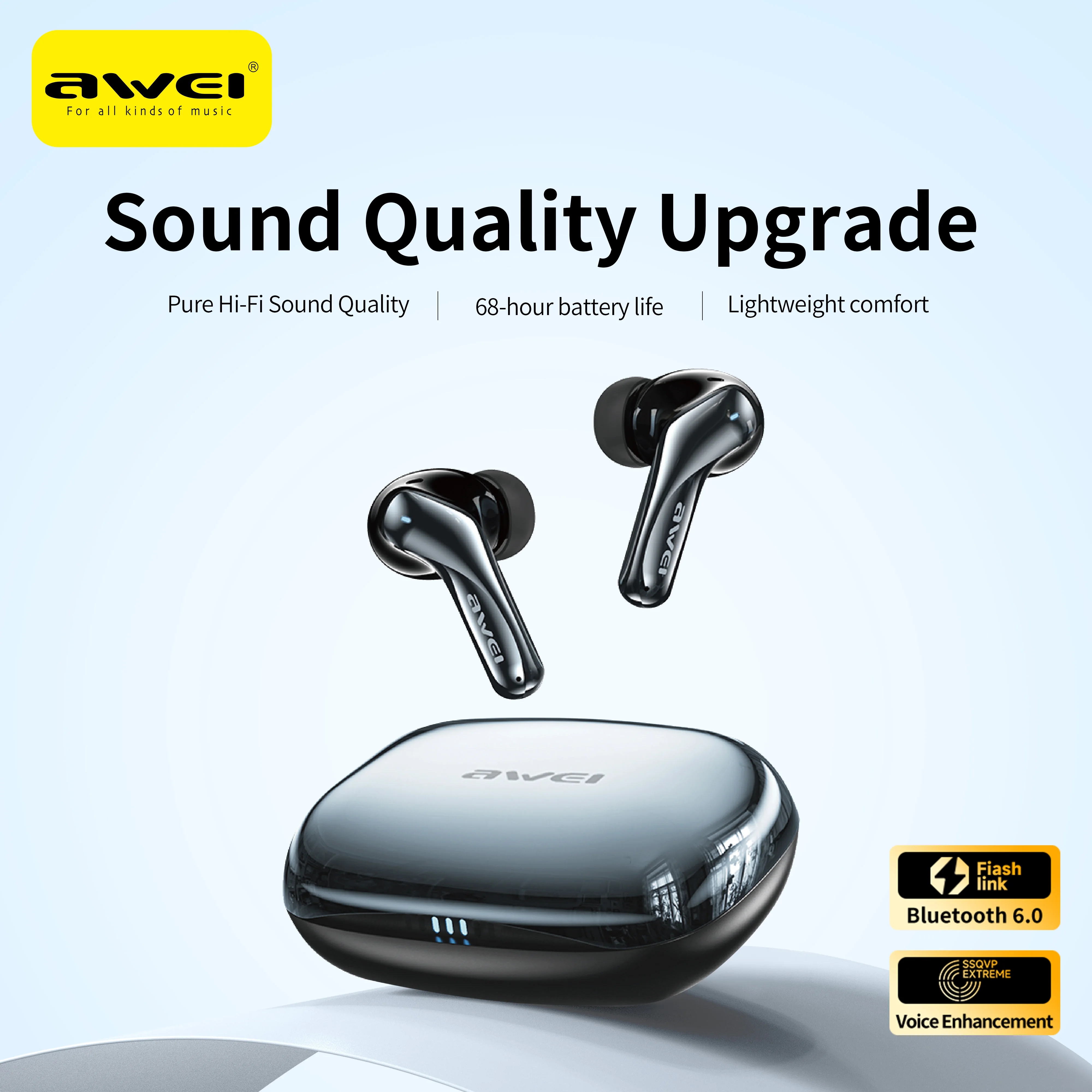 Awei T188 ANC ENC Wireless Headphones Over-Ear 98dB Headphone Bluetooth 6.0 40mm Dynamic Driver Long Battery Life Earphones