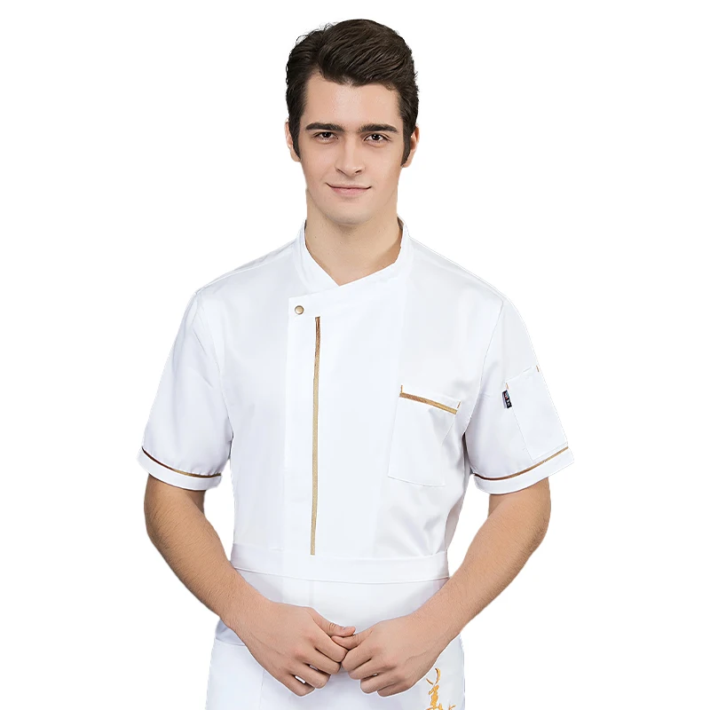 Manga curta Chef Uniform for Waiter, Roupas de trabalho, Camisa para Chef Jacket, Tops para cozinha, Hotel, Restaurante, Padaria, Cozinheiro, Roupas de trabalho