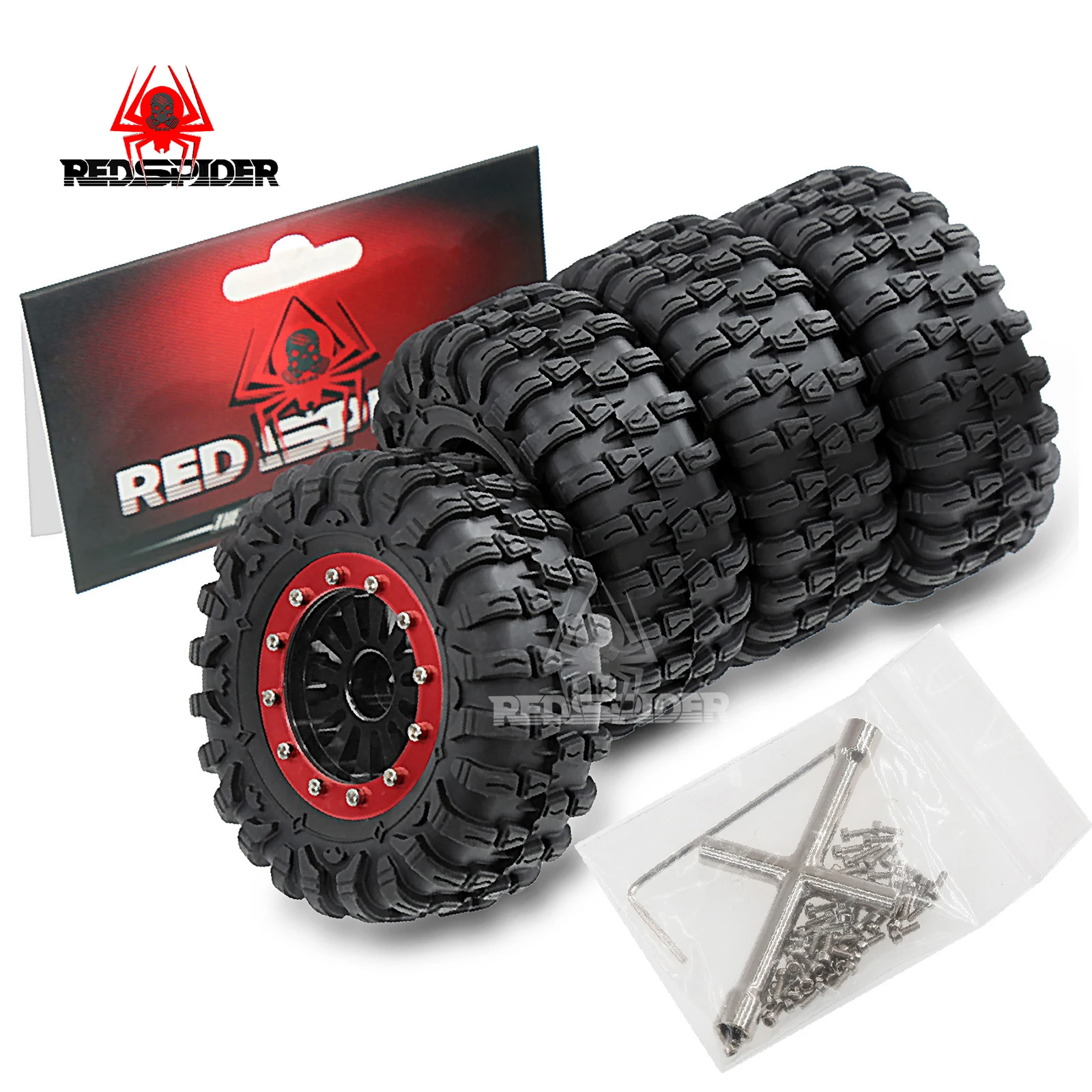 

RED SPIDER 1.3" Aluminum Beadlock Wheels & Mud Terrain Tires Set for 1/24 & 1/18 RC Crawlers Ascent18 SCX24 TRX4M Upgrades