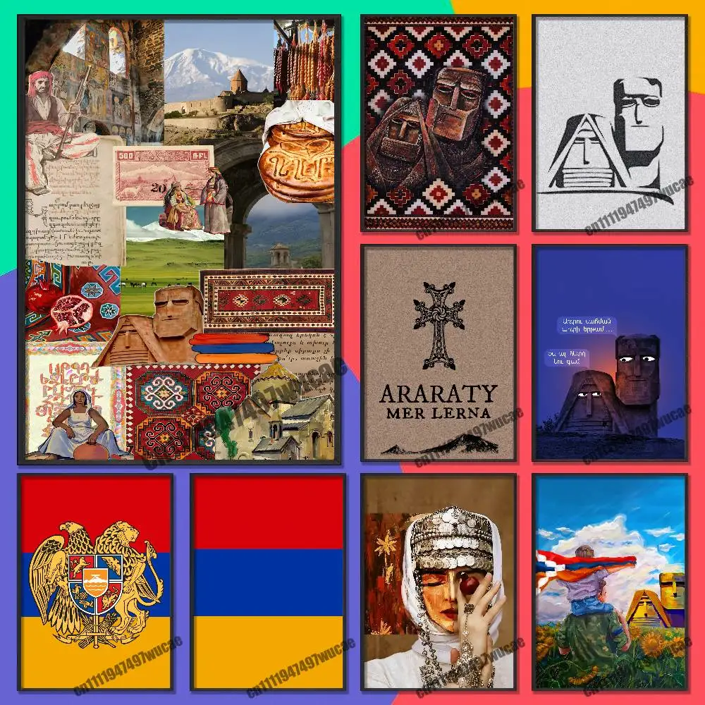 For Armenia Artsakh Passport Flag Cross Poster Cover Wall Murals Home Custom Self-adhesive Decoration Sticker Playbill Film