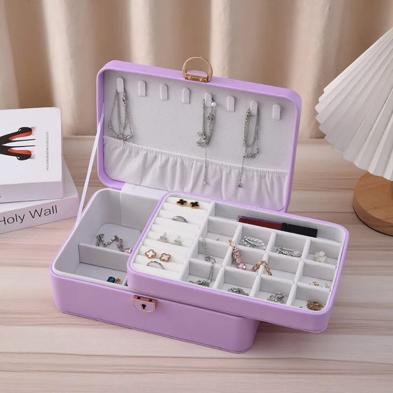 

Кожаная шкатулка для драгоценностей, минималистичные коробки для хранения колец и сережек, большая вместимость, ожерелья, браслет, витрина, органайзер для ювелирных изделий